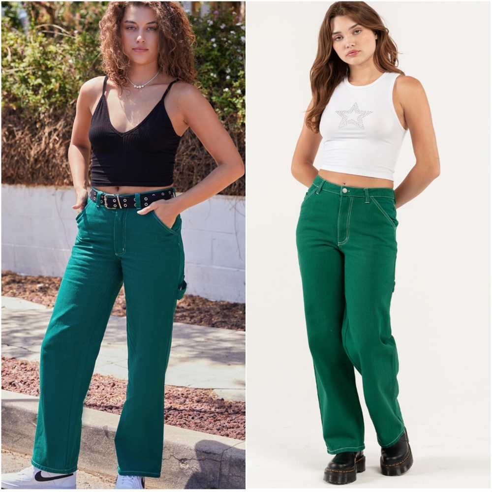 RSQ High Rise Relax Carpenter Pants Kelly Green Denim Jeans Small Size 26
